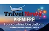 Travel News graphic with an aeroplane and fireworks above Nordic landscape.