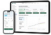 Goodwings rese- och klimatplattform visad på en smartphone och en surfplatta.