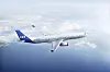 A SAS passenger jet flying above clouds against a blue sky.