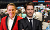 Nils Norberg and Göran Nilervall pose in front of exhibition stands at a busy travel marketplace.