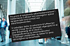 Swedish notice about long security queues displayed in a bright Copenhagen Airport terminal.